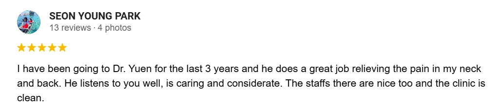Chiropractic San Francisco CA Patient Testimonial Seon Y.